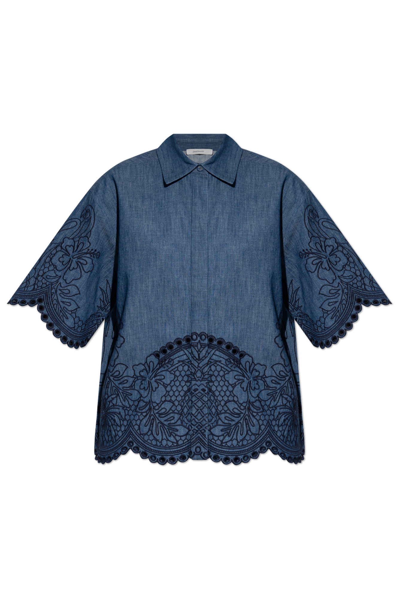 Tシャツ・カットソー GIVENCHY FW25 DENIM SHIRT WITH EMBROIDERY (BW61F1516P 401) Shirt in denim with GIVENCHY embroidery in - dark blue